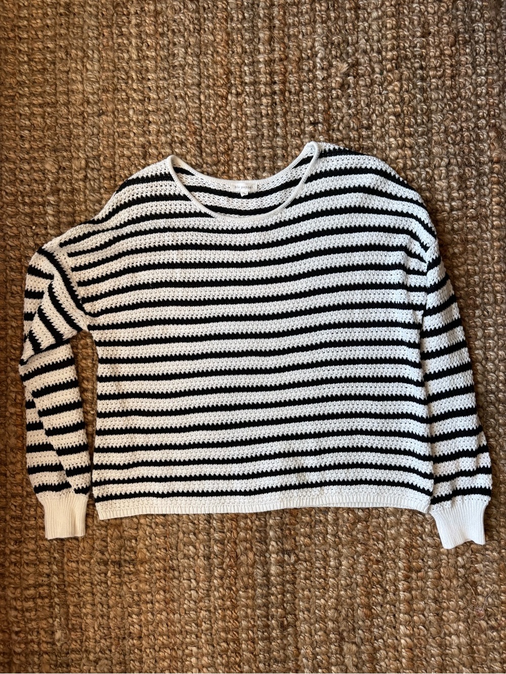 Blu Pepper Black and White Striped Crewneck Sweater